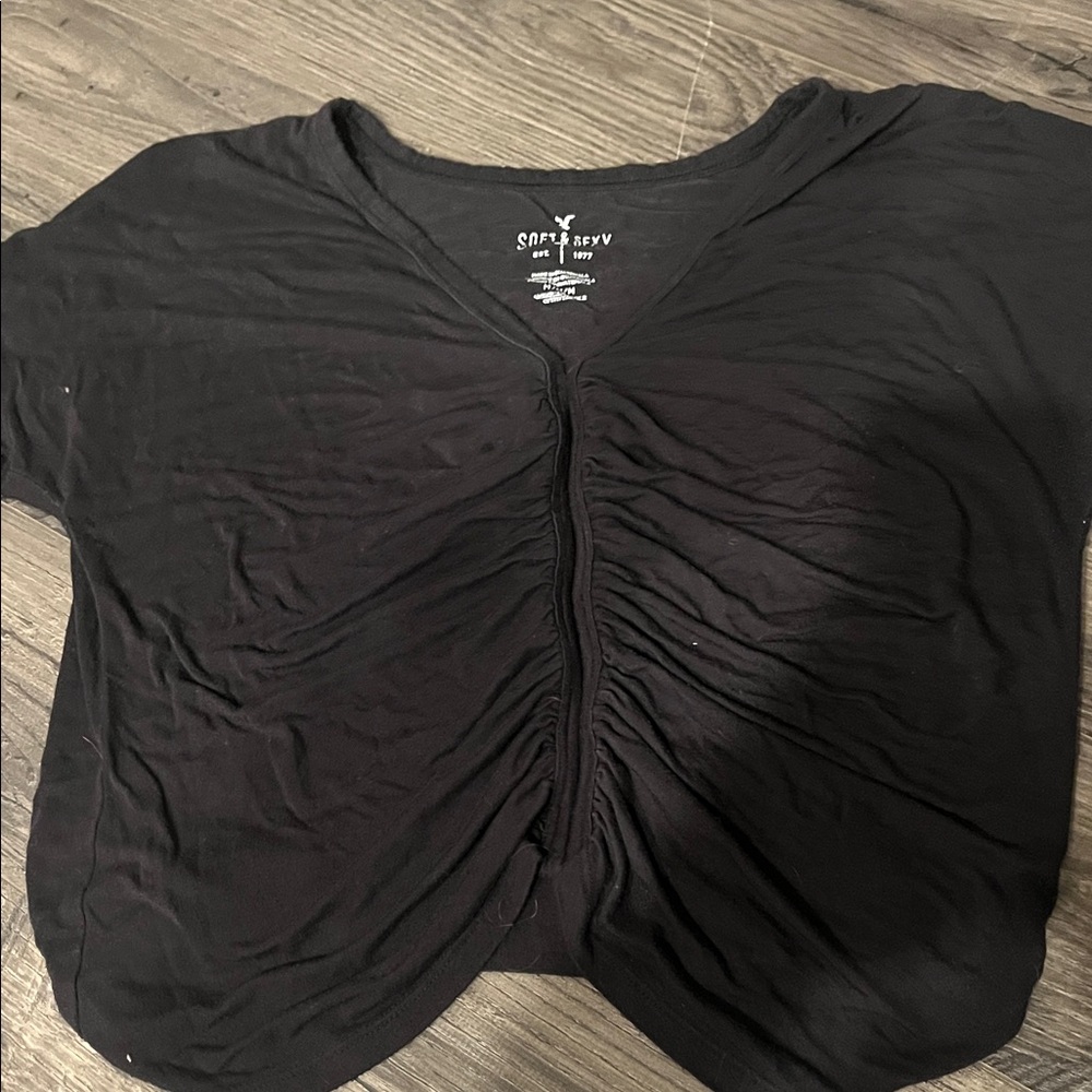 American Eagle Outfitters Black Ruched Tee